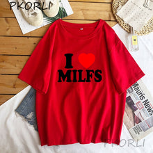 Load image into Gallery viewer, I Love MILFS I Heart Hot Moms Printed T-shirts Women Cotton Short Sleeve Casual T Shirt Tee Shirts custom handmade print funny gag
