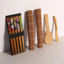 Load image into Gallery viewer, 13 Piece Set DIY Bamboo Sushi Roll Maker Set Rice Making Kits Cooking Tools Chopsticks Spoon Blade Curtain nigiri maki seaweed toro tuna salmon japanese
