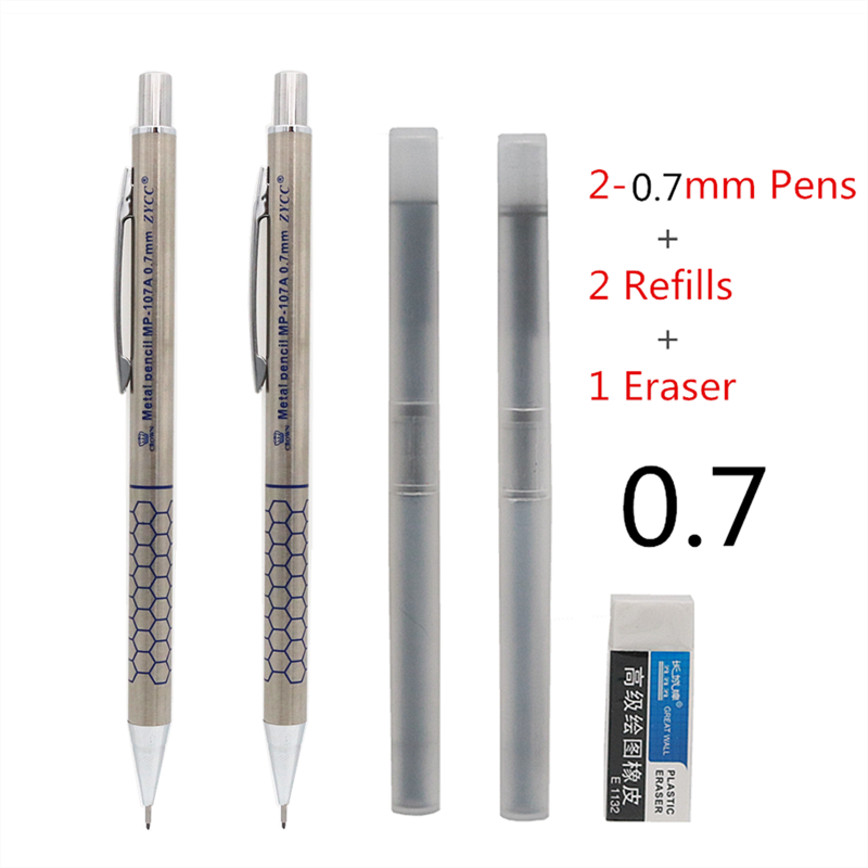 2PCS/Lot High quality metal mechanical pencil 0.5 0.7 0.9mm refills Office school student writing painting stationery art craft supplies