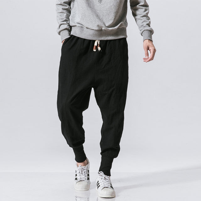 Chinese Style Harem Pants Men Streetwear Casual Joggers Mens Pants Cotton Linen Sweatpants Ankle-length Men Trousers M-5XL