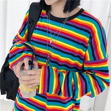 Load image into Gallery viewer, Rainbow Stripe T Shirt Hoodies T-Shirt Long Sleeve Pullovers Tops For Women Female Sweatshirt gay pride love is love custom design handmade
