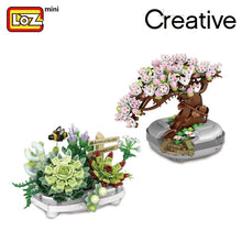 Load image into Gallery viewer, building block cherry blossom potted succulent bonsai living room decoration mini small particle assembly DIY building material kit sakura

