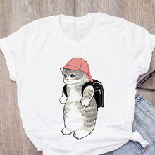 Load image into Gallery viewer, Women T-shirt Cute Cat Funny Cartoon T-shirt Harajuku Graphic Ulzzang T-shirt 90s Print T-shirt Fashion Aesthetic Top Tee Female
