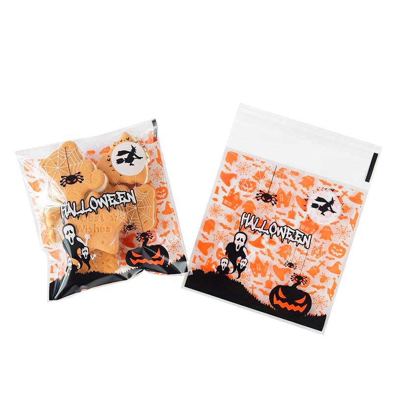 50-100 Pieces Halloween Candy Bag Gift Cookie Bags Biscuits Snack Plastic Packaging Bags Halloween Party Decoration Supplies