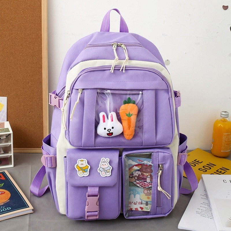 Sets Purple Colour Children's School Backpack Kawaii Women's Backpack Bookbag School Bags for Teens Girls Mochila