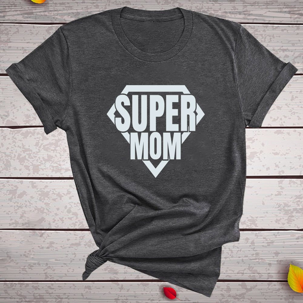 Mother's Day T-shirt Super Mom Print Women T-shirt Casual Short Sleeve Funny T Shirt Gift for Lady Top Tee custom handmade design