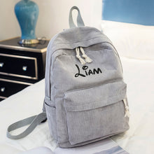 Load image into Gallery viewer, Personalized Corduroy Women Schoolbag Customized Embroidered Logo Backpack Training Anti-theft Shoulder Bag For Teenager custom many colors
