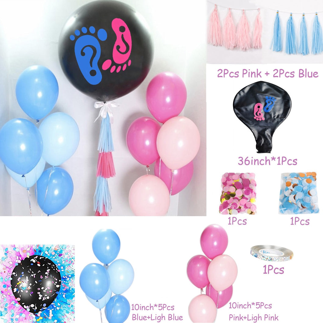 1 Set Giant Boy Or Girl Gender Reveal Black Latex Balloon Baby Shower Confetti Ballons Birthday Gender Reveal Party Decoration