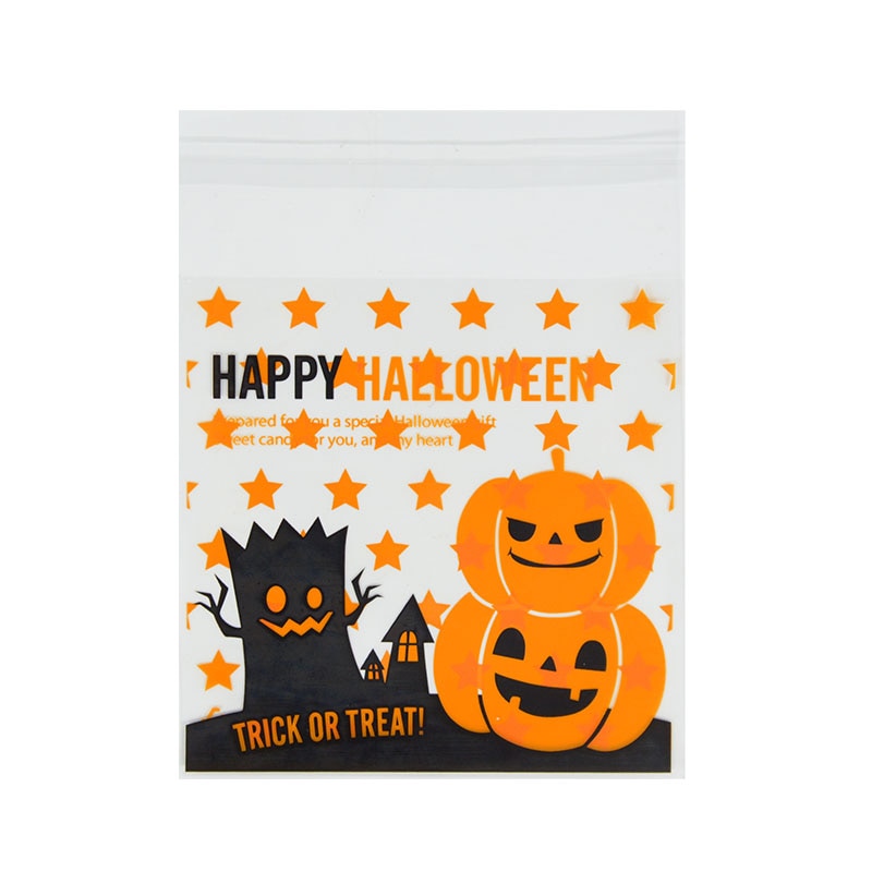 50-100 Pieces Halloween Candy Bag Gift Cookie Bags Biscuits Snack Plastic Packaging Bags Halloween Party Decoration Supplies