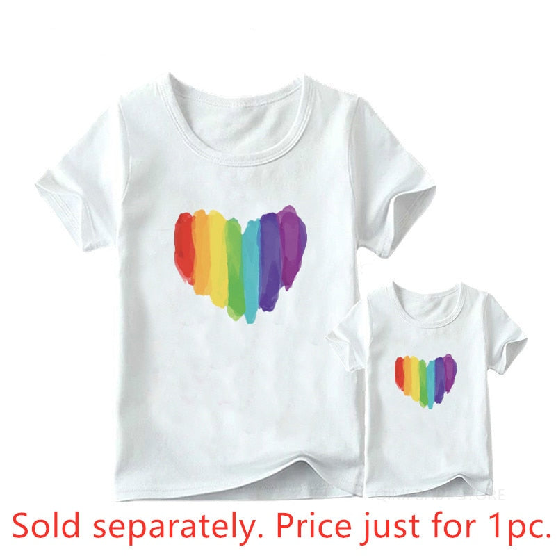 Rainbow Printed Family Matching Clothes T Shirt Fashion Mother and Daughter Clothes Mommy and Me Family Look Tshirt Outfits custom print