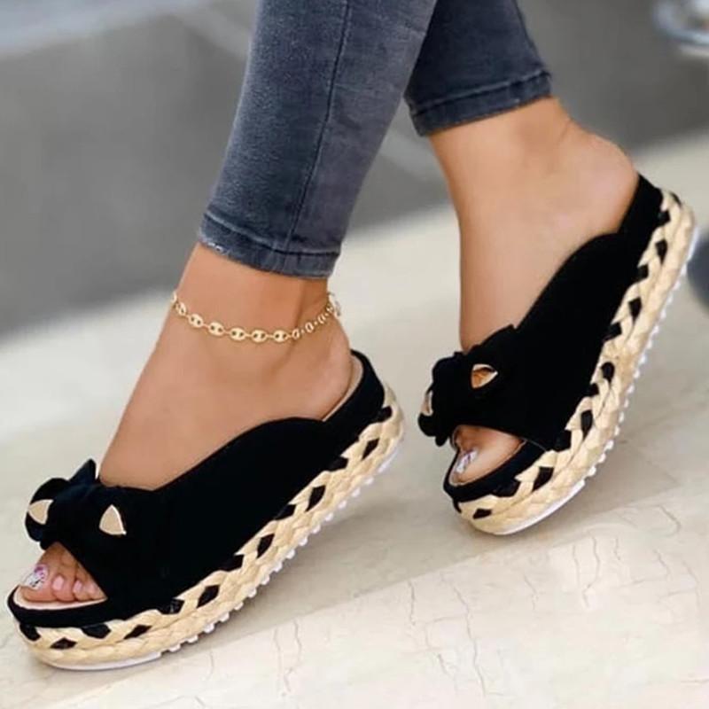 New Summer Womens Sandals Color Bow-Knot Casual Women Slippers Platform Female Slides Slip-On Outdoor New Female Footwear