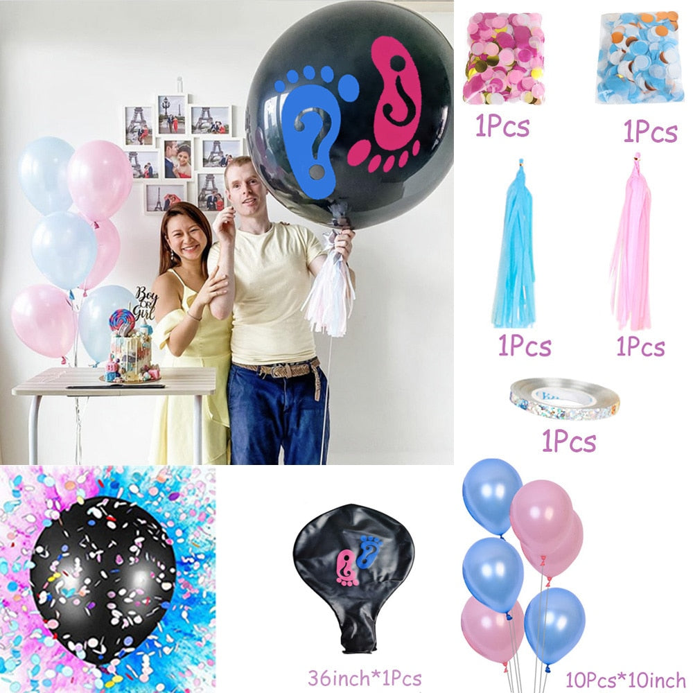 1 Set Giant Boy Or Girl Gender Reveal Black Latex Balloon Baby Shower Confetti Ballons Birthday Gender Reveal Party Decoration