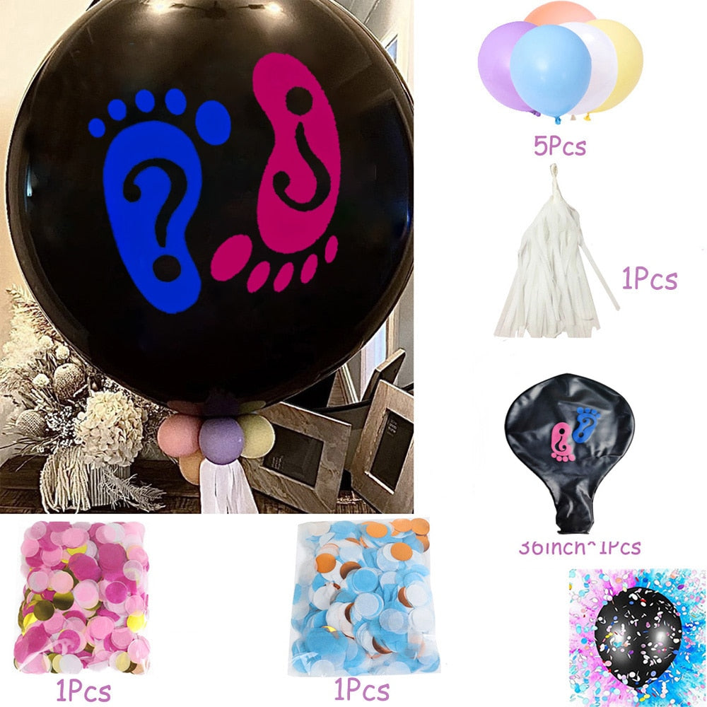 1 Set Giant Boy Or Girl Gender Reveal Black Latex Balloon Baby Shower Confetti Ballons Birthday Gender Reveal Party Decoration