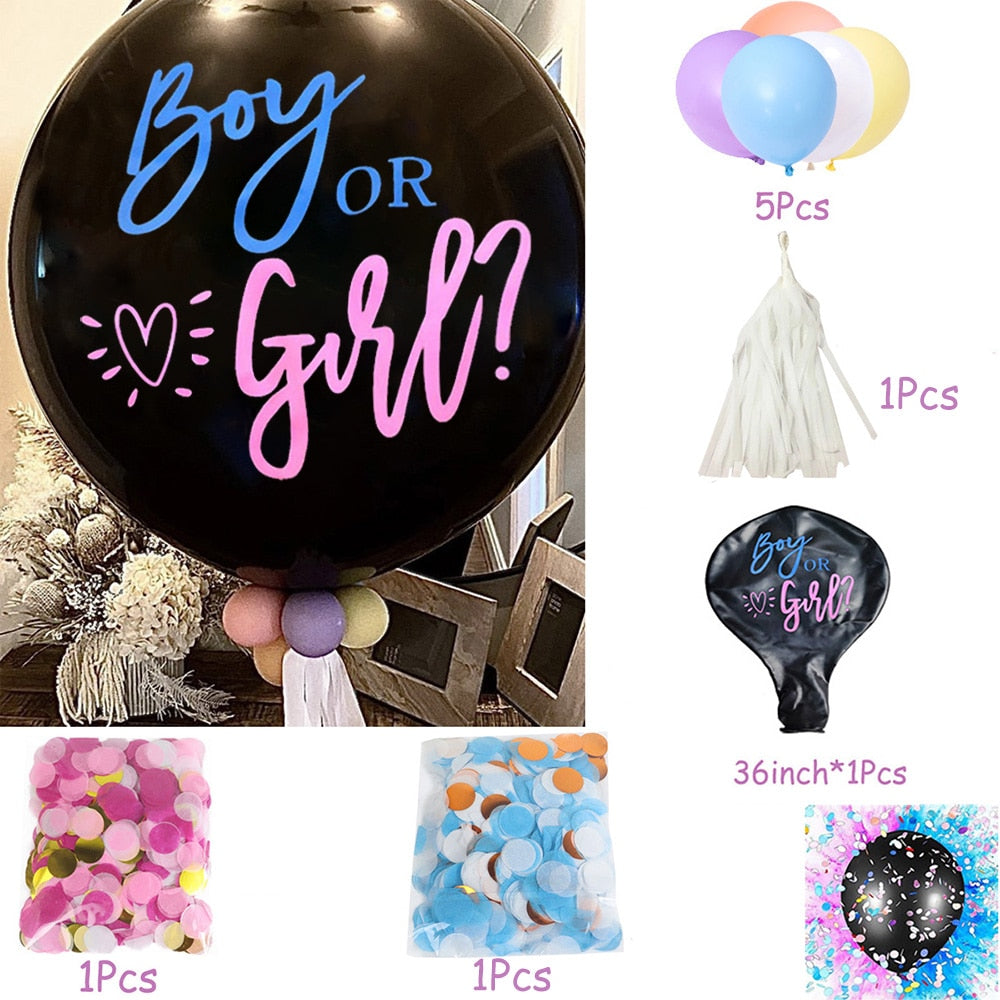 1 Set Giant Boy Or Girl Gender Reveal Black Latex Balloon Baby Shower Confetti Ballons Birthday Gender Reveal Party Decoration