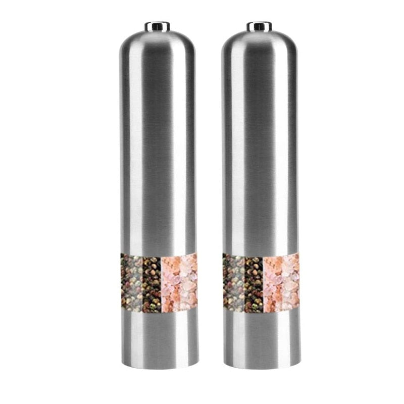 2 Pcs Stainless Steel Electric Salt and Pepper Mill Set Automatic Herb Spice Grinder Adjustable Coarseness Gifts Kitchen Gadget