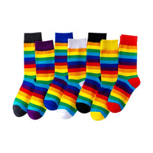 Load image into Gallery viewer, Cotton Elasticity Women Long Sock Candy Colors Rainbow Striped Sporty lgbt gay pride rainbow custom prints
