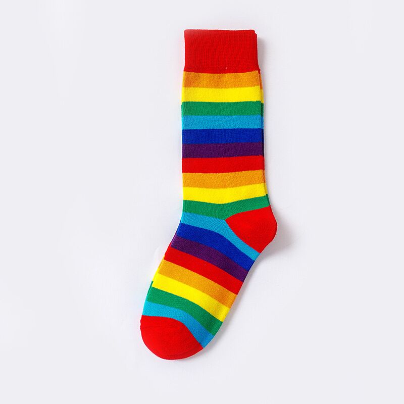 Cotton Elasticity Women Long Sock Candy Colors Rainbow Striped Sporty lgbt gay pride rainbow custom prints