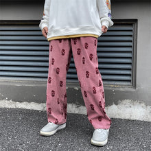 Load image into Gallery viewer, Preppy Style Skull Full Print Drawstring Casual Corduroy Men Baggy Pants Hip Hop Straight Sweatpants Male Loose Trousers streetwear fashion
