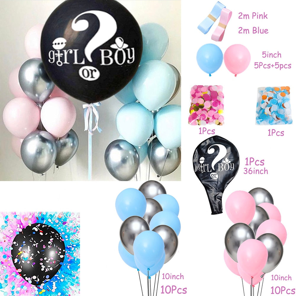 1 Set Giant Boy Or Girl Gender Reveal Black Latex Balloon Baby Shower Confetti Ballons Birthday Gender Reveal Party Decoration