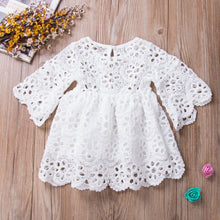 Load image into Gallery viewer, Fashion Family Matching Clothes Mother Daughter Dresses White Hollow  Floral Lace Dress Mini Dress Mom Baby Girl Party Clothes custom design handmade
