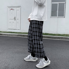 Load image into Gallery viewer, Men Casual Pants Plaid Ankle Length Loose Wide Leg All-match Elastic Waist Fashion Trousers Streetwear Harajuku Korean Retro Ins
