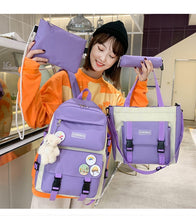 Load image into Gallery viewer, Women Laptop Backpack 4 Piece Set Harajuku Canvas School Bags For Teenage Girls Kawaii College Student Kids Book Bag Rucksack
