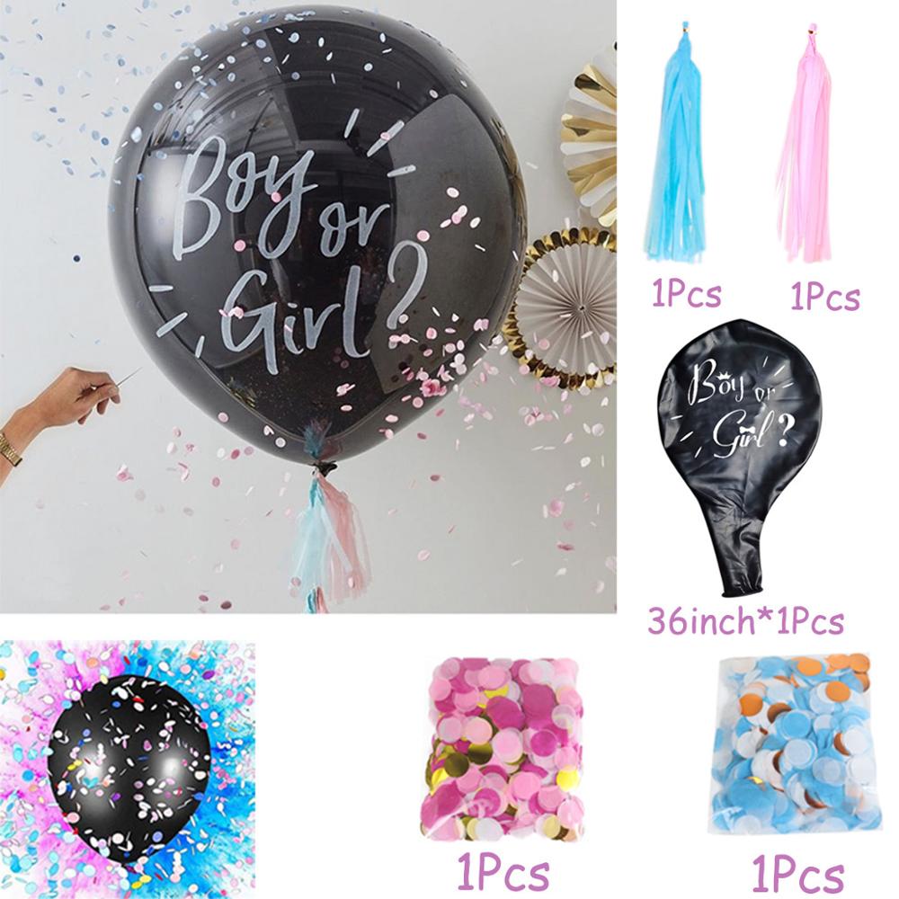 1 Set Giant Boy Or Girl Gender Reveal Black Latex Balloon Baby Shower Confetti Ballons Birthday Gender Reveal Party Decoration