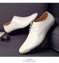Load image into Gallery viewer, Newly Men&#39;s Quality Patent Leather Shoes White Wedding Shoes Size 38-48 Black Leather Soft Man Dress Shoes
