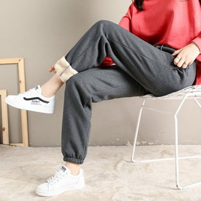 Winter Women Gym Sweatpants Workout Fleece Trousers Solid Thick Warm Winter Female Sport Pants Running Pantalones Mujer