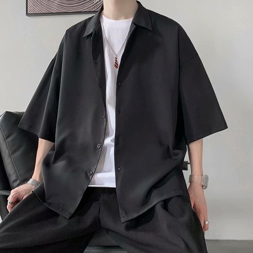 Half Sleeve Shirts Men Solid Color Loose Oversize S-3XL Harajuku All-match Simple Summer Draped High Quality Korean Style Casual