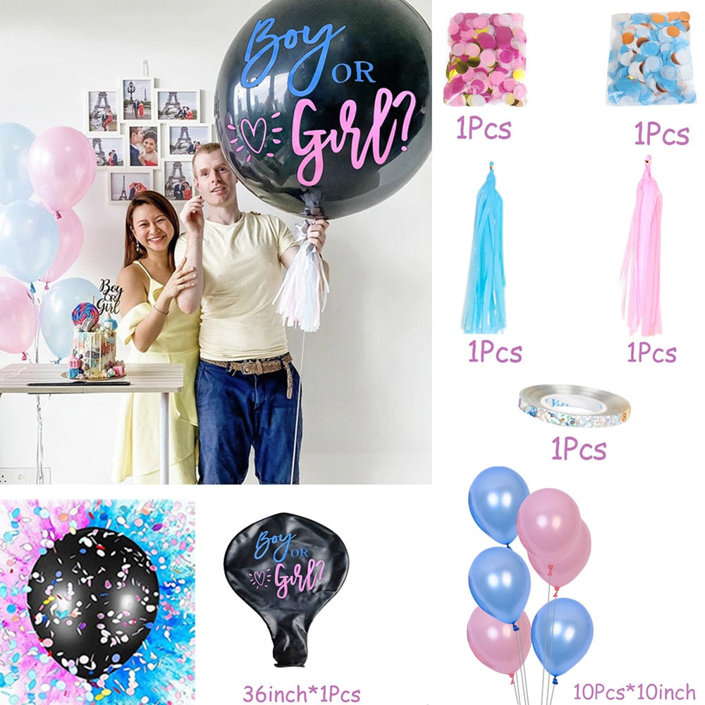 1 Set Giant Boy Or Girl Gender Reveal Black Latex Balloon Baby Shower Confetti Ballons Birthday Gender Reveal Party Decoration