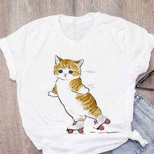 Load image into Gallery viewer, Women T-shirt Cute Cat Funny Cartoon T-shirt Harajuku Graphic Ulzzang T-shirt 90s Print T-shirt Fashion Aesthetic Top Tee Female
