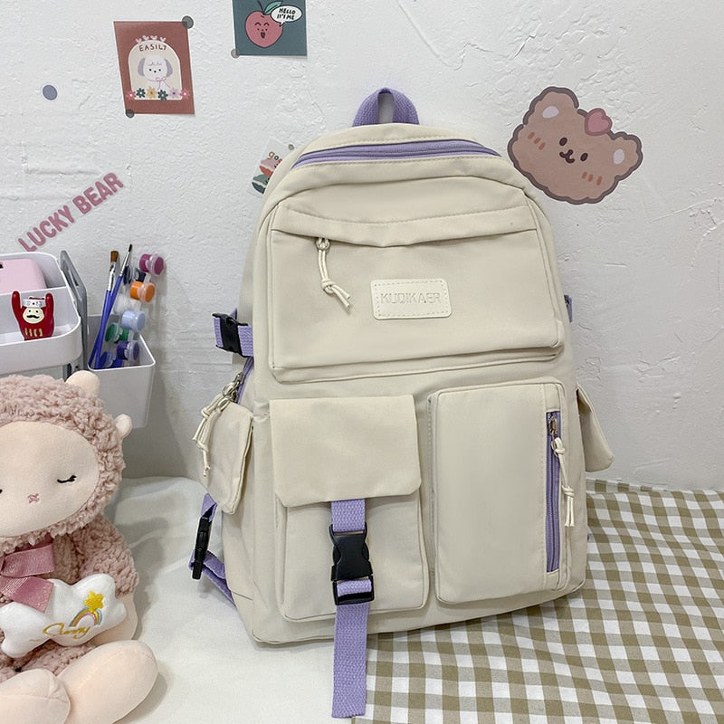 New Trendy Korean Version Large-capacity School Bag Lightweight Simple Travel Backpack Teen Girls Many Pockets Backpacks