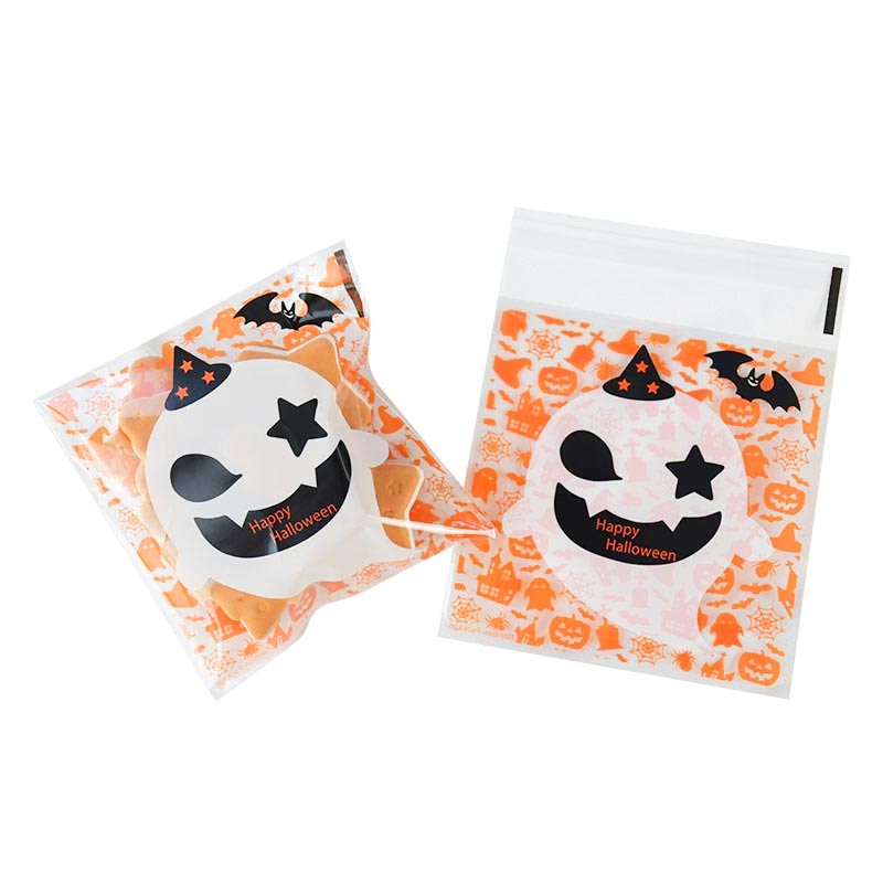 50-100 Pieces Halloween Candy Bag Gift Cookie Bags Biscuits Snack Plastic Packaging Bags Halloween Party Decoration Supplies