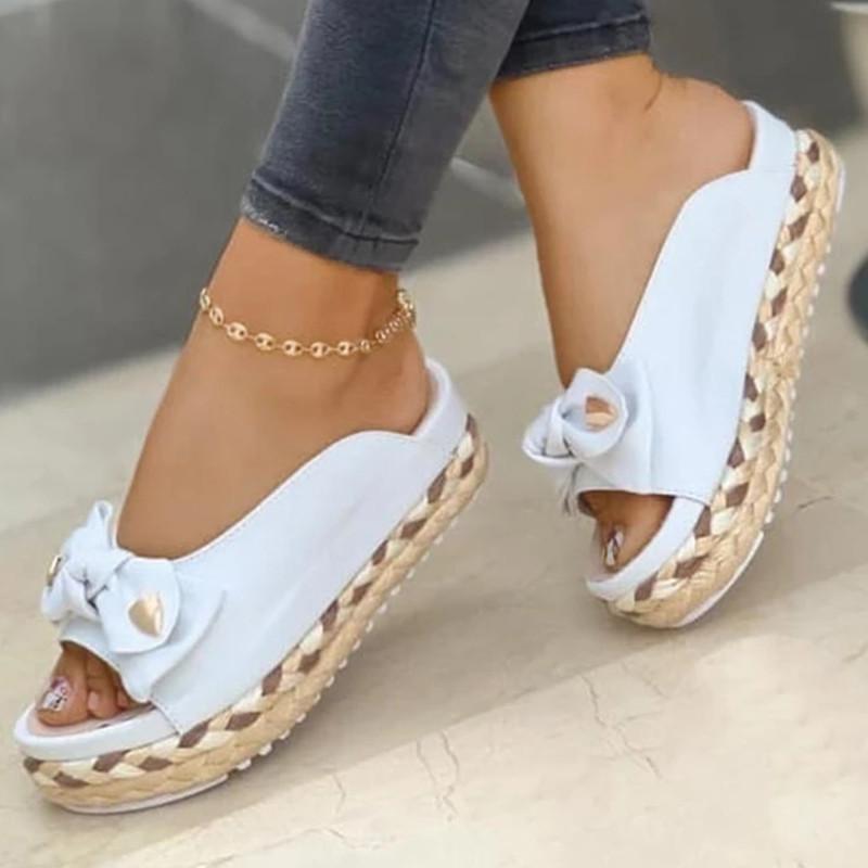 New Summer Womens Sandals Color Bow-Knot Casual Women Slippers Platform Female Slides Slip-On Outdoor New Female Footwear