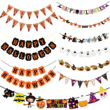 Load image into Gallery viewer, Happy Halloween Paper Banner Horror Bat Pumpkin Witch Spider Skull Garland For Halloween Party Hanging Decoration Bunting Flags
