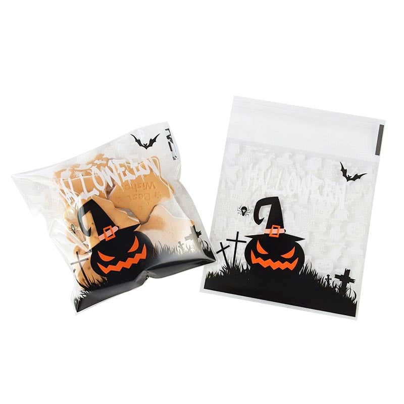 50-100 Pieces Halloween Candy Bag Gift Cookie Bags Biscuits Snack Plastic Packaging Bags Halloween Party Decoration Supplies