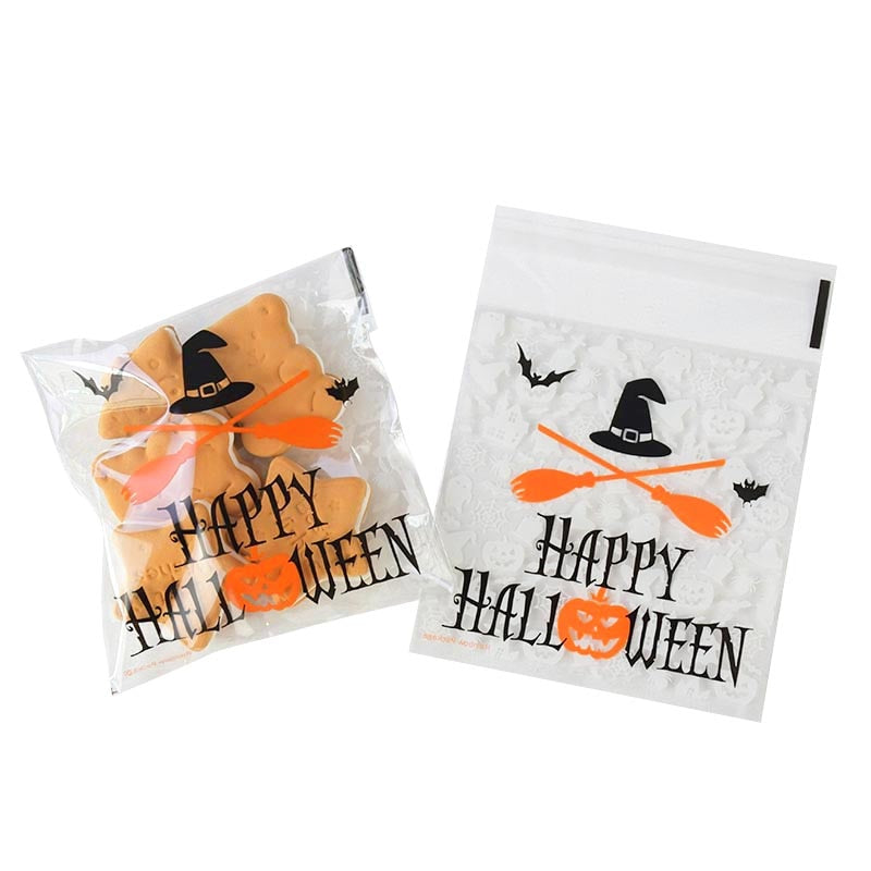 50-100 Pieces Halloween Candy Bag Gift Cookie Bags Biscuits Snack Plastic Packaging Bags Halloween Party Decoration Supplies