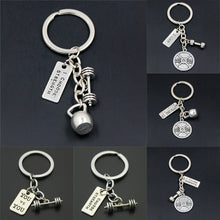Load image into Gallery viewer, Barbell Dumbbell Keychain Charm Weight Fitness Gym Crossfit Powerlifting Gifts Strength Sports weightlifting bodybuilding aesthetics
