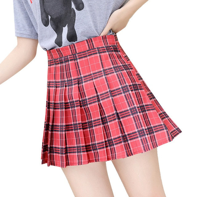 Y2k Summer Korean Fashion Short Women Skirt Casual Slim Elastic High-Waisted Striped Harajuku Pleated Plaid A-Line Mini Skirts