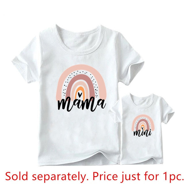 Rainbow Matching Clothes T Shirt Printed Family Fashion Mother and Daughter Clothes Mommy and Me Family Look Tshirt Outfits custom print