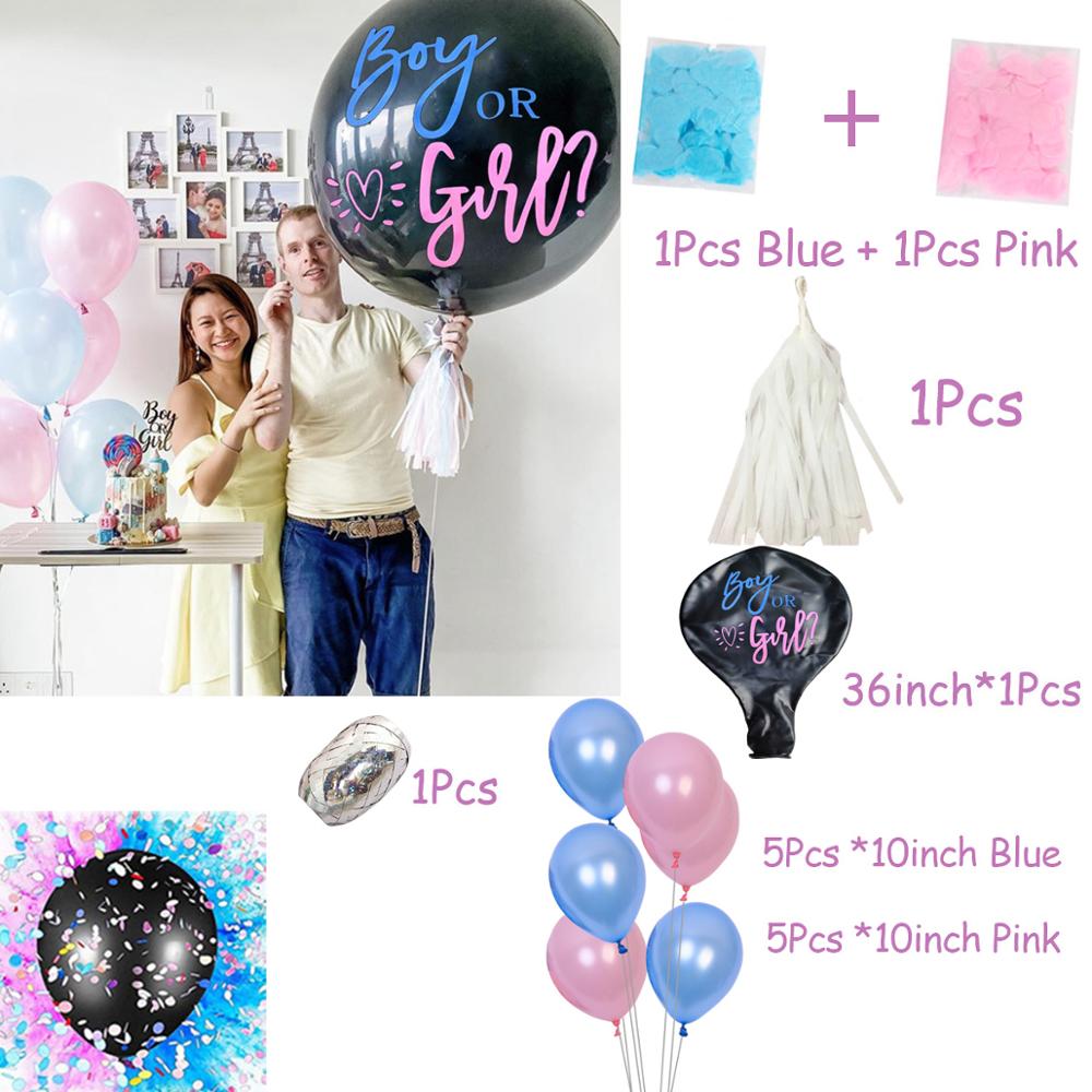 1 Set Giant Boy Or Girl Gender Reveal Black Latex Balloon Baby Shower Confetti Ballons Birthday Gender Reveal Party Decoration