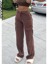 Load image into Gallery viewer, Rockmore Brown Vintage Baggy Jeans Women 90s Streetwear Pockets Wide Leg Cargo Pants Low Waist Straight Denim Trousers
