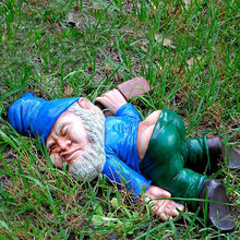 Load image into Gallery viewer, S/M/L Blue Red Dwarf lying Drunk Gnome Statues Fairy Garden Decor Ornaments Flower Pot Micro Landscape Outdoor Figurine Ornament
