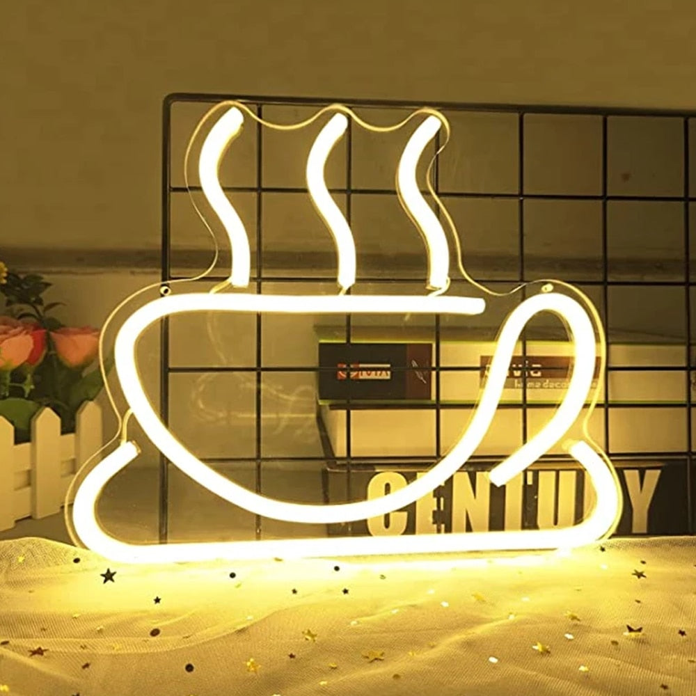 Cafe Coffee Neon Light Coffee Cup Luminous LED Sign Party Wedding Shop Birthday barista Room Mural Personality Art Wall Decoration custom design handmade