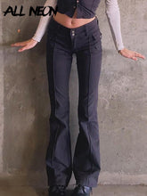 Load image into Gallery viewer, ALLNeon Indie Aesthetics Slim Low Waist Flare Pants E-girl Vintage Pockets Solid Y2K Pants Autumn 90s Fashion Black Trousers
