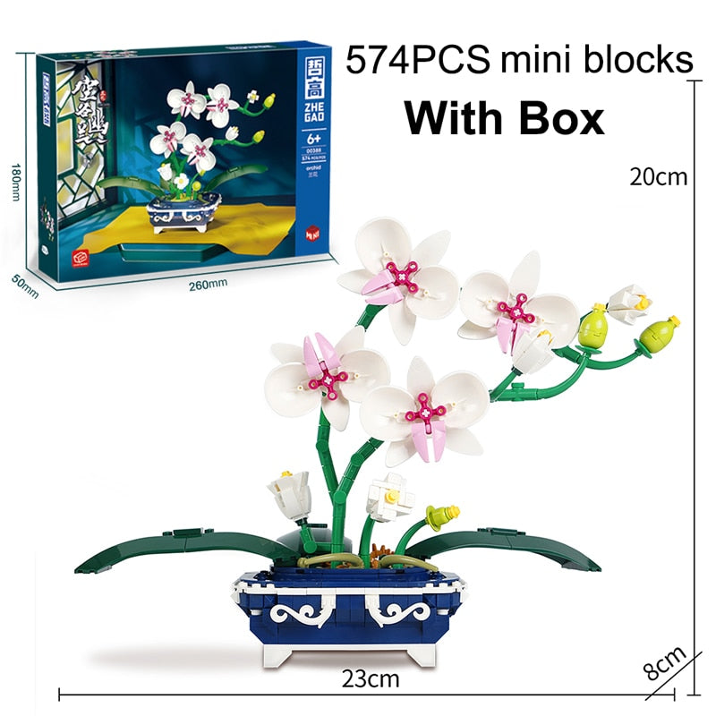 608PCS Orchid Flowers Potted Building Blocks 10311 Bouquet Blossom Botanical Decoration Bricks Toys For Girls Birthday Gifts