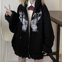 Load image into Gallery viewer, Harajuku Hoodies Autumn Winter Goth Punk Butterfly Long Sleeve Loose Zipper Jacket Coat Female Hip Hop Hooded Sweatshirts

