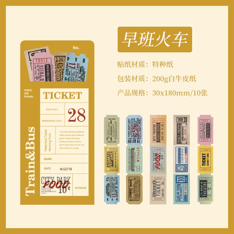 Vintage Boxed Stickers 60 Pieces Ticket Style Retro Decor Sticker Diy handmade Labels Scrapbooking material Craft Supplies