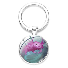 Load image into Gallery viewer, Axolotl Pendant Keychain Cartoon Art Pattern Glass Cabochon Keyring Car Bag Alloy Metal Key Chain Fashion Jewelry reptile salamander
